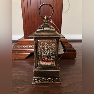 Vintage Bronze Lantern with Snow Globe Scene